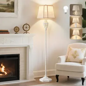 Rustic Floor Lamp - Resin Carved Base with Hollow Night Light, Farmhouse Floor Lamps, Vintage Standing Lamp for Living Room, Bedroom (Includes Bulb)