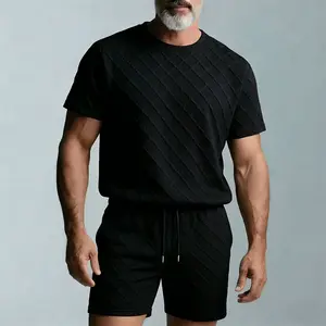 Men’s Summer Lightweight Textured Sports Set – Crew Neck T‑Shirt + Bermuda Shorts