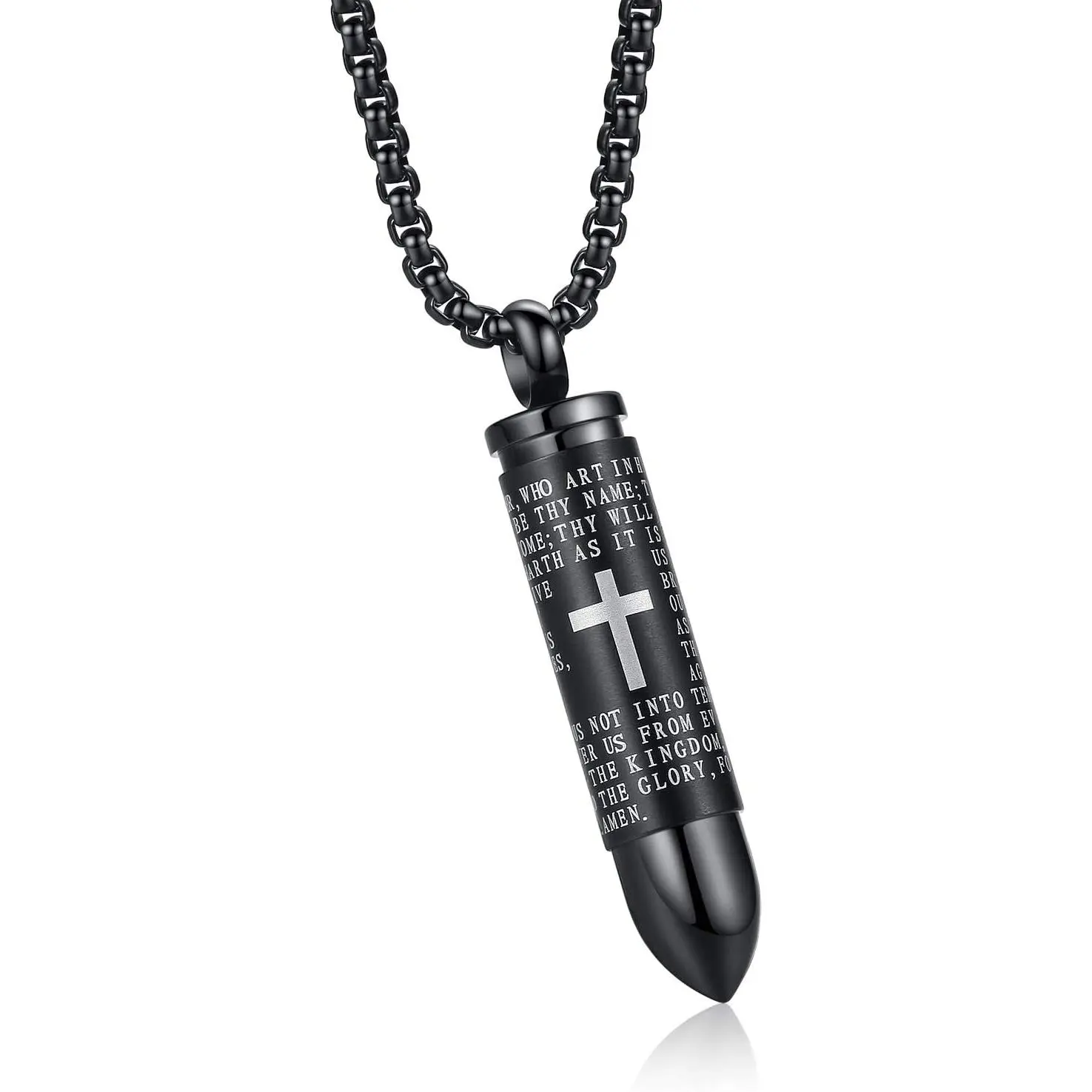 Stainless Steel Urn Necklace For Ashes Bullet Shaped Cremation Urn Jewelry Lords Prayer Mens Urn Pendant Necklace Waterproof