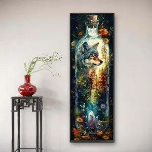 Wolf in a Bottle Pattern DIY Diamond Arts Colorful Painting Kit without Frame, DIY 5D Diamond Arts Colorful Painting for Bedroom Home Wall Decor, Diamond Painting Kits