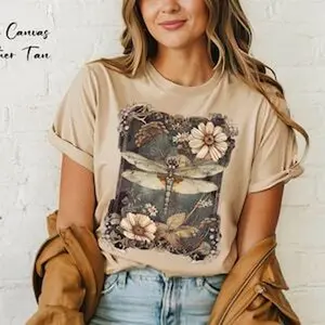 Womens Dragonfly Floral Tshirt,Boho Dragonfly Tee,Nature Lover Shirt,Garden Lover Gift,Cottagecore Tshirt,Botanical Shirt,Womens Graphic Tee Cotton Crewneck