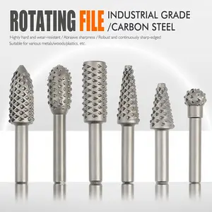 6-Piece Carbon Steel Rotary File Set, Wood Carving Drill Bits, Rotating Grinding Tool for Wood & Plastic, 1/4 Inch Shank Diameter