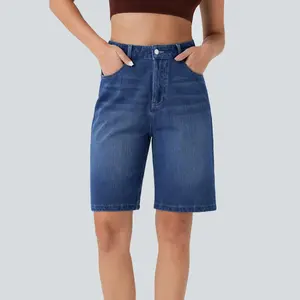 Halara Halara Flex High Waisted Multiple Pockets Washed Stretchy Knit Denim Casual Bermuda Shorts