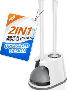 Toilet Plunger and Brush Set, Toilet Drain Bathroom Deeply Cleaning (White & Grey)