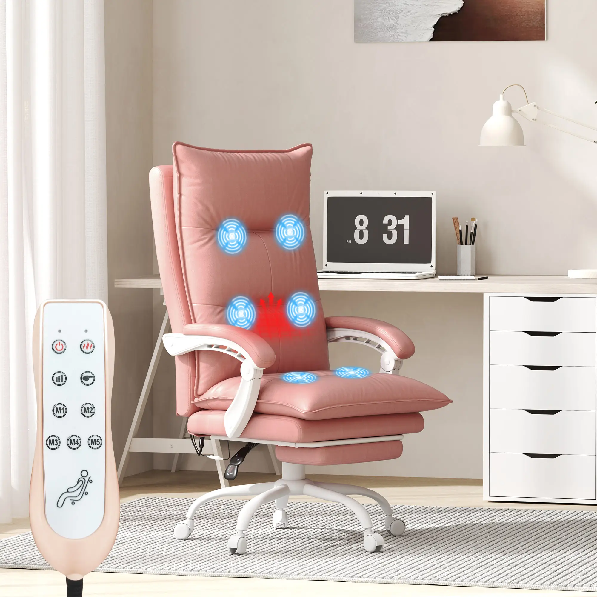 Vinsetto 6-Point Thick Padding Vibration Massage Office Chair, Reclining Backrest and Retractable Footrest, High Back Computer Chair with Heat, Adjust