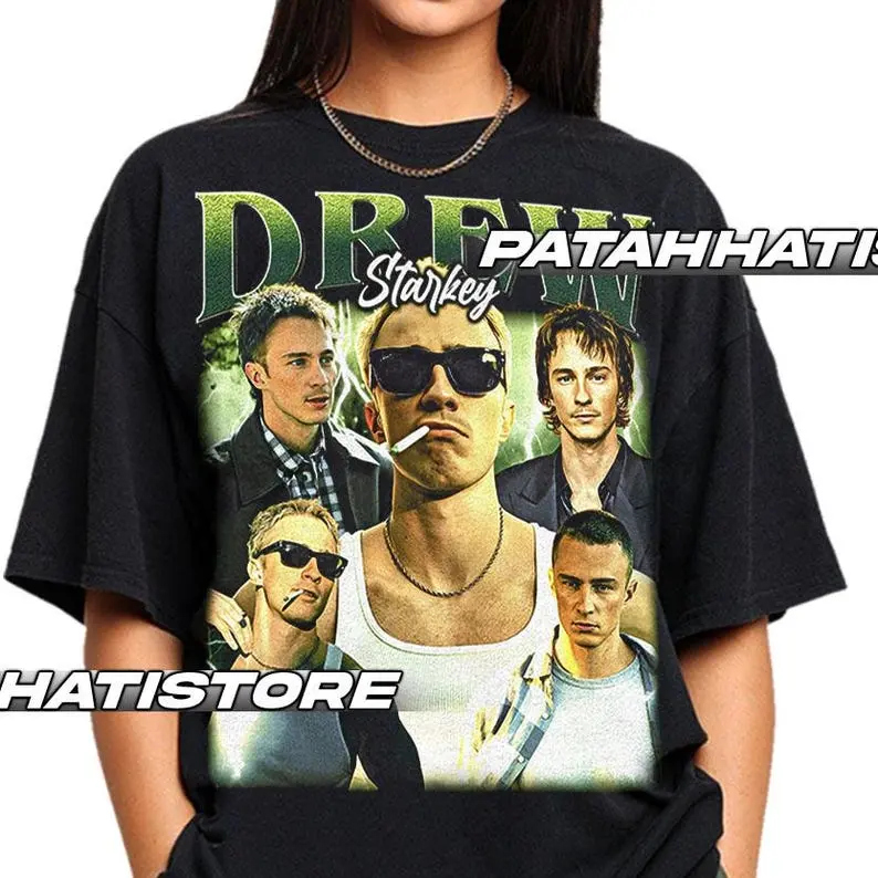Men's Drew Starkey Graphic T-Shirt, Cute Preppy 100% Cotton Fabric, Classic Fit Short-Sleeve Top, Ideal Christmas Streetwear Gift, Graphic Print, Fitted, New Year