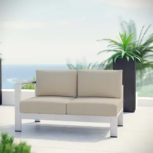 Modway Shore Left-Arm Corner Sectional Outdoor Patio Aluminum Loveseat in Silver Beige