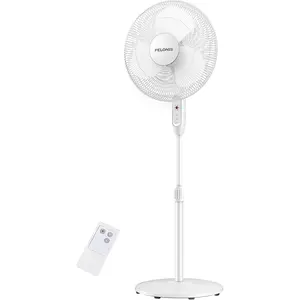 16'' Pedestal Fan for Bedoom with Remote, Upgraded, Standing Fan with 7-Hour Timer, 90° Oscillation, 3-Speeds, Adjustable Height, Electric Cooling Fans for Living Room and Office