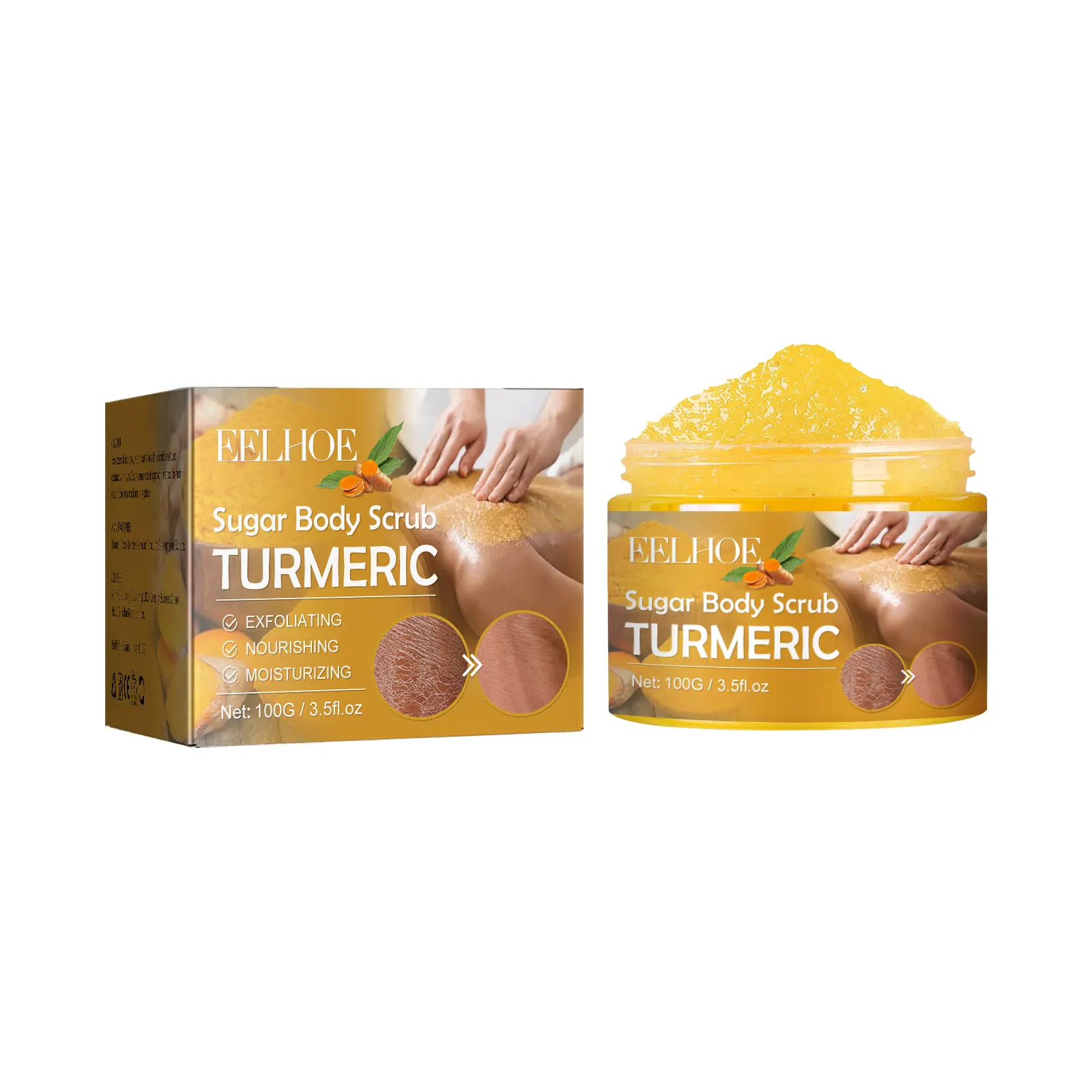 EELHOE Turmeric Sugar Body Scrub, Fade Acne Mark Moisturizing Refreshing Smooth Tender Skin Cleansing Body Exfoliating Scrub ximonth  vericose  veins  relief  cream