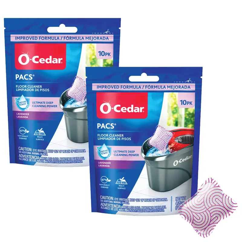 O-Cedar PACS Hard Floor Cleaner, Lavender Scent, 2-Pack Household Cleaning, Ideal for EasyWring, RinseClean, Mop and Bucket Household Cleaning