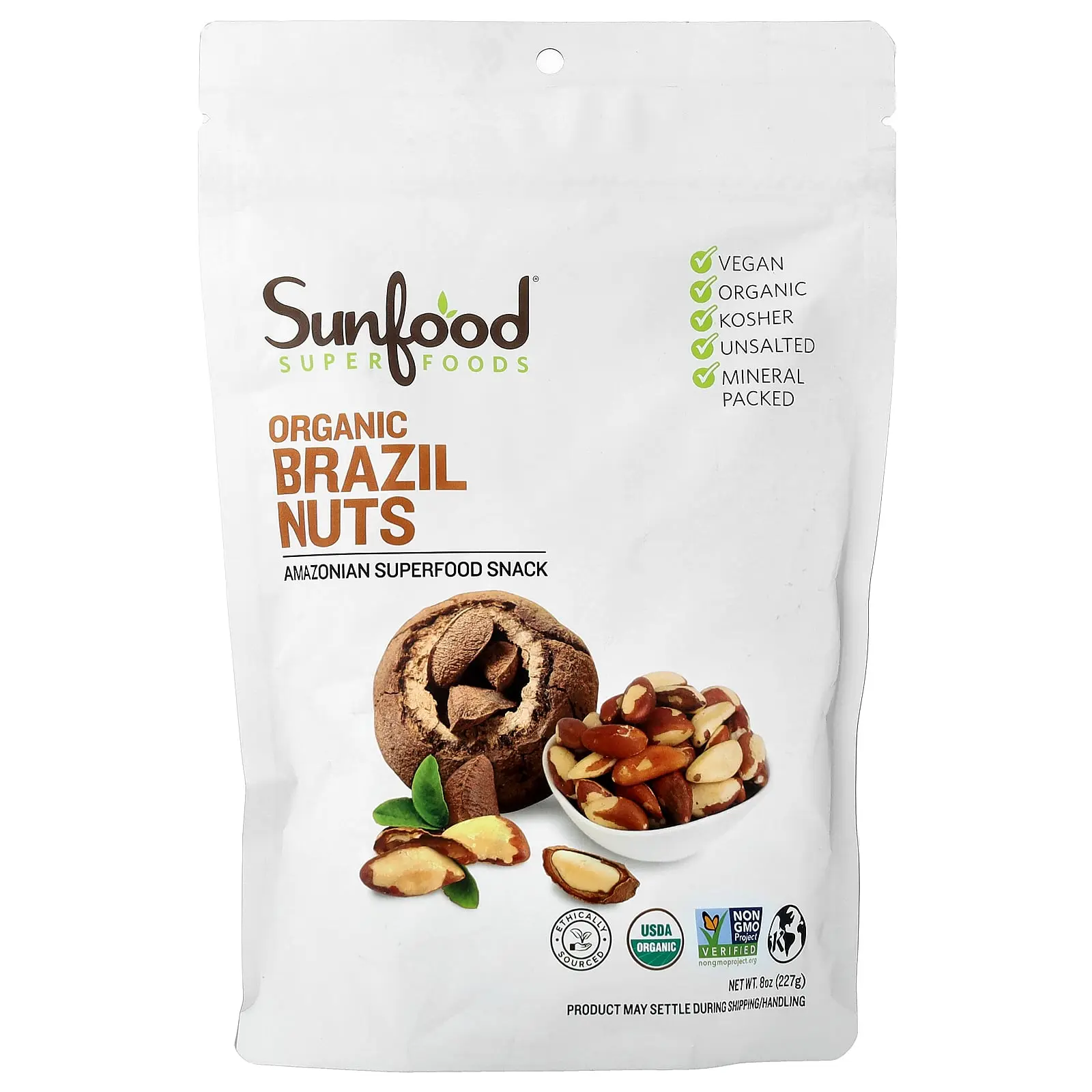 Sunfood Organic Brazil Nuts, 8 oz (227 g)
