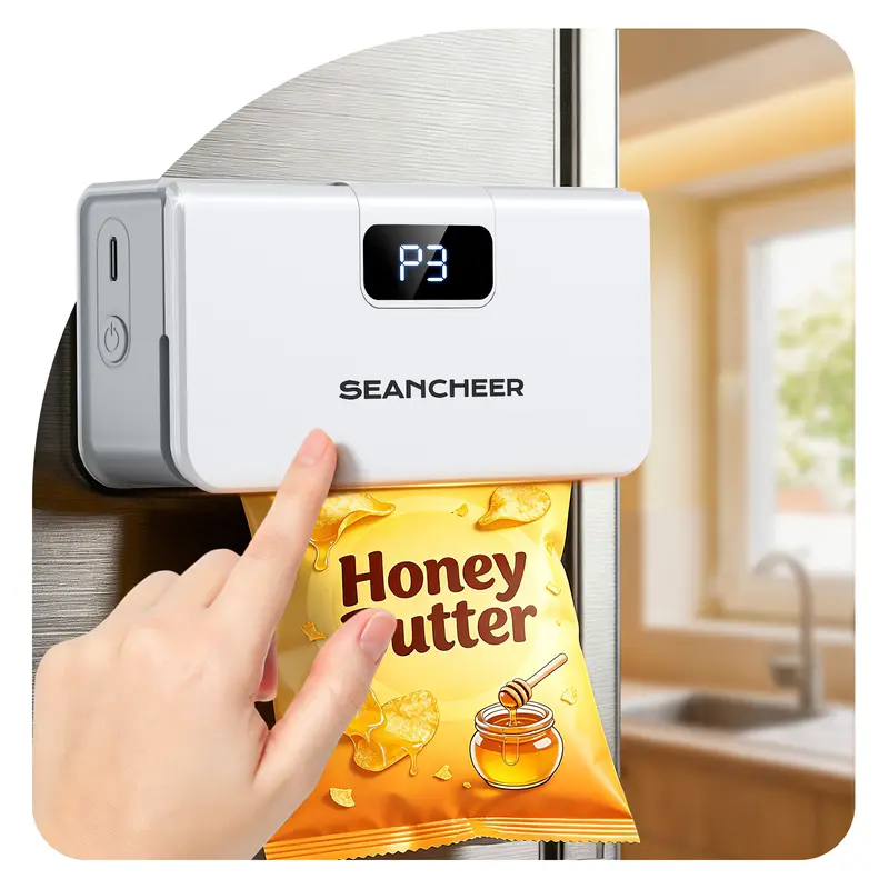 SEANCHEER TX-007 Rechargeable Mini Bag Sealer, 4.5" Wide Strip Kitchen Vacuum Sealer Gadget with 6 Adjustable Temp Levels, Magnet, Cutter, Compact 4.9in Size (4.9x2.5x1.6") for Small Spaces, No Disposables, Gift for Women (Office Use)