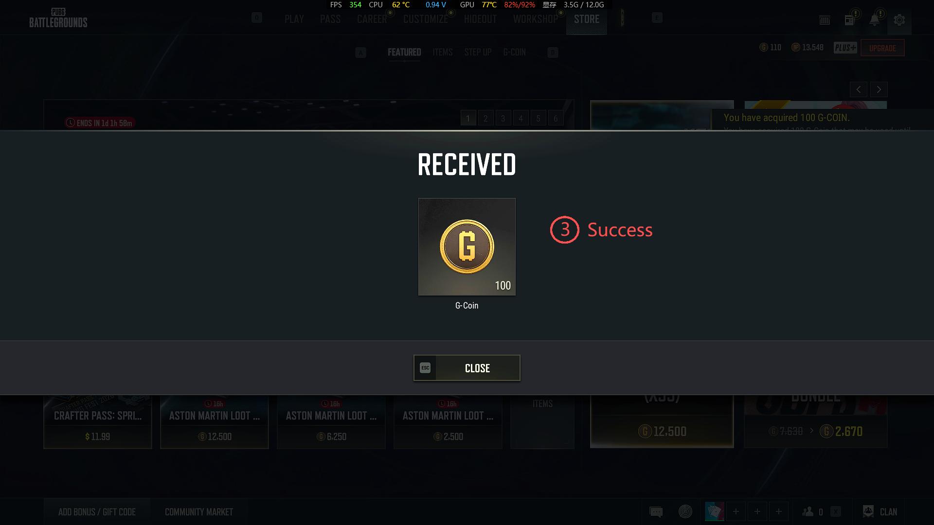 P.U.B.G G-Coin （PC ONLY, and the G-Coins can only be activated with a Steam PUBG account）