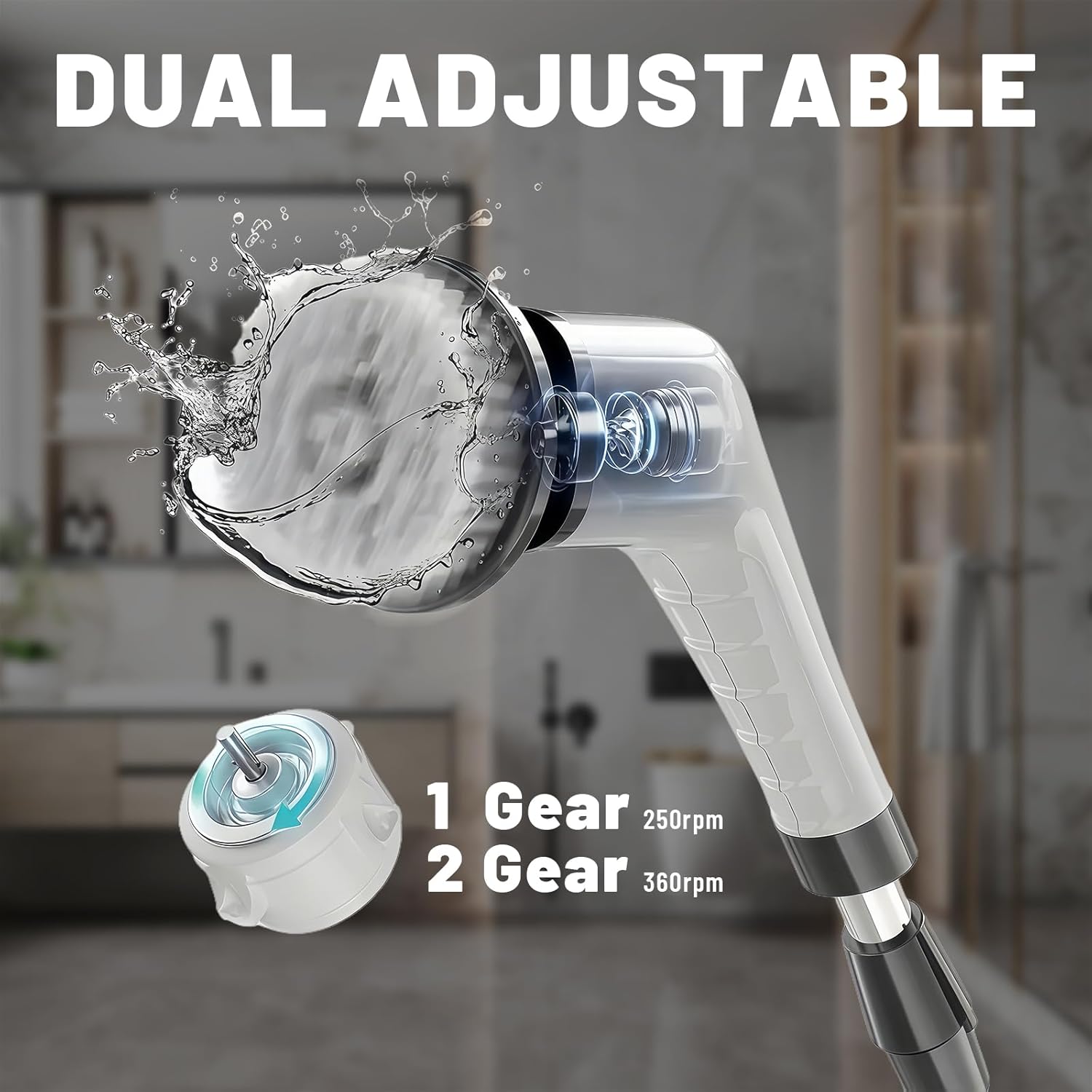 Electric Spin Scrubber- Ditch The Scrubbing! Long Handle Shower Scrubber with 9 Replaceable Heads - 2 Speed Cordless Brush Ensures Long Battery Life, Modern White Design! Electric Spin Scrubber- Ditch The Scrubbing! Long Handle Shower Scrubber with 9 Replaceable Heads - 2 Speed Cordless Brush Ensures Long Battery Life, Modern White Design!