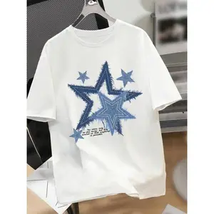 Men's Star Print Round Neck Tee, Regular Fit Casual Short Sleeve Crew Neck T-Shirt for Daily Wear, Men's Top for All Seasons, Tropical good graphic tees
