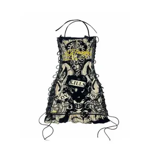 Fable Threads 2025 Popular Fashion Sexy Retro Halloween Skull Positioning Print Oil Painting Drawstring Tube Top Suspender Dress Fit Party