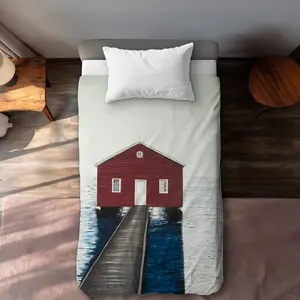 360 stand Twin Extra Long Coastal Boathouse Decorative Duvet Cover, Bedroom Bedding Set, Soft Textile Soft Furnishing, Twin Duvet Covers
