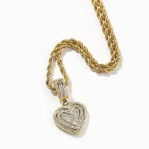 Hip Hop Heart Necklace for Women and Men Cubic Diamond Heart Pendant Necklace for Men Birthday Gifts for Women Love Design Exquisite