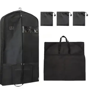 Non-Woven Fabric Suit Cover Storage Dust Bag Mesh Pocket Travel Clothing Protector, Durable Non-Toxic Material Design