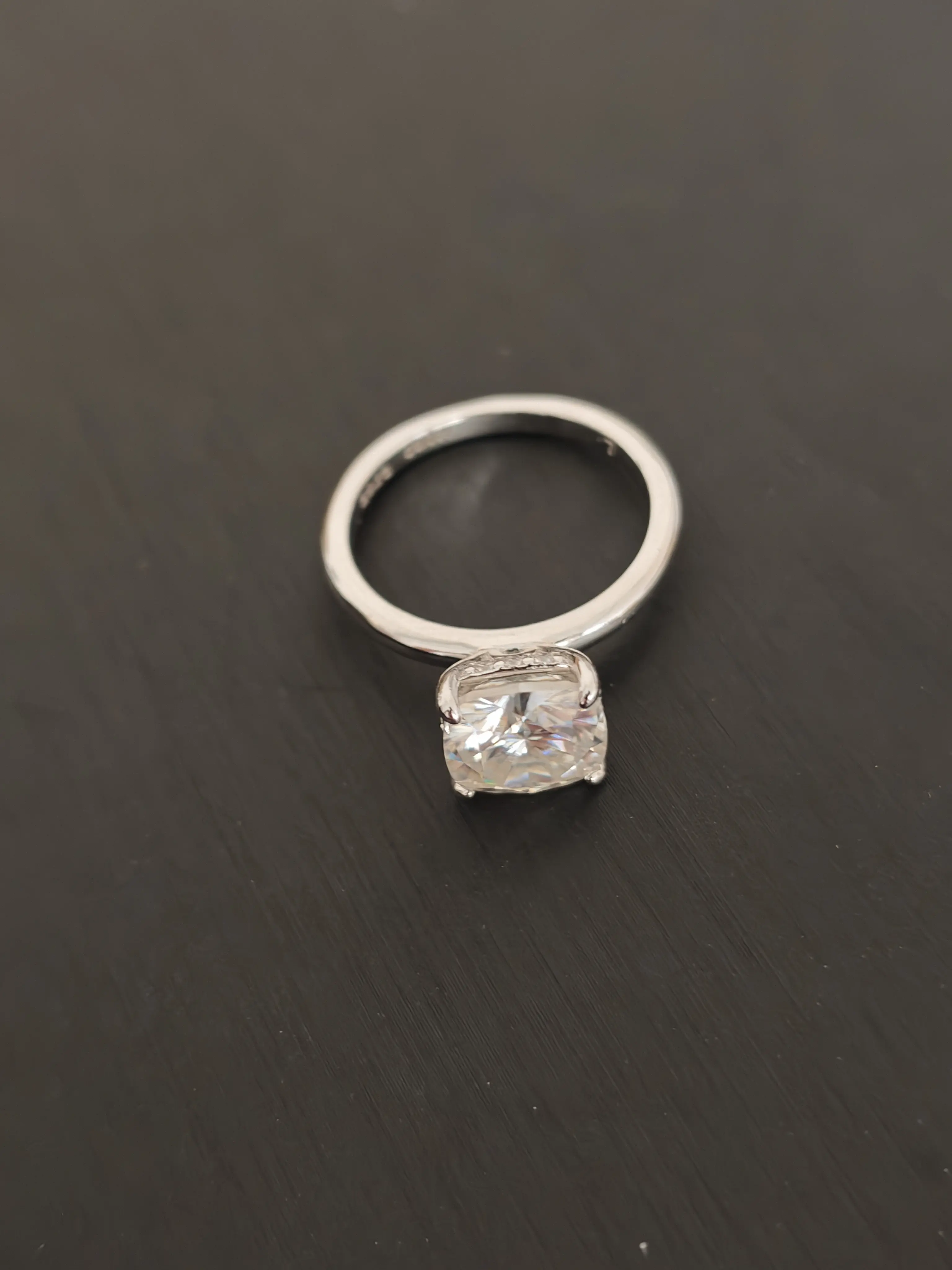 GP Silver Tone White Cushion Cut Solitaire Ring