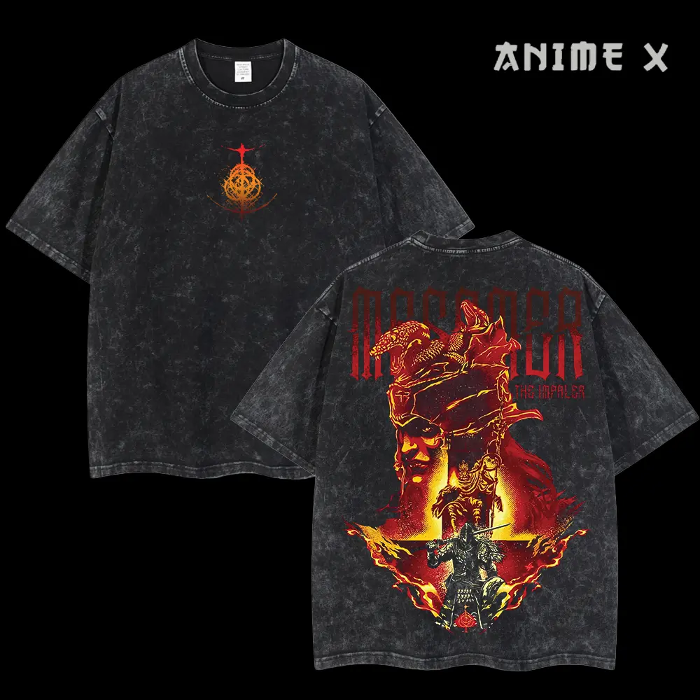 [FS] Retro Limited Vintage Elden Ring Collection - Elden Ring Anime Double Printed Oversized Washed Tee Unisex Oversize Anime Manga Acid Washed Lightweight Cotton T-Shirt Gift For Anime Fan, Anime Lover