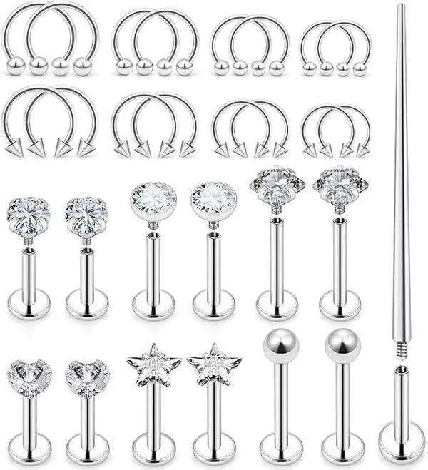 16G Lip Labret Medusa Rings Studs Internally Threaded 316L Surgical Steel Snake Bite Lip Rings Flat Back men's  Earrings Piercings Jewelry for Women Men