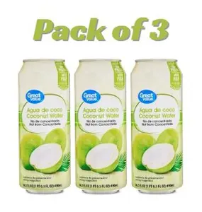Great Value Coconut Water with Pulp, Essential Electrolytes Drink, 16.6 fl oz Bottles, Pack of 3 – Refreshing Coconut Beverage with Natural Hydration & Electrolytes