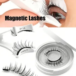 Magnetic Eyelashes with Applicator, 1 Pair Reusable Magnetic Lashes, No Glue Cat Eye Natural Look Easy to Wear and Remove, Makeup