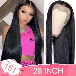 eullair 13x6 Long Straight Glueless Lace Front Wig Brazilian Human Hair 4x4 Lace Closure Wig 13X4 HD Transparent Lace Frontal Wig Pre Plucked with Baby Hair For Black Women