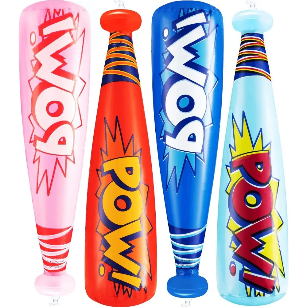 Thick Vinyl Inflatable Baseball Bat with Pow Logo - 12-Pcs (20 in), Kids' Toy for Birthday Prizes, Goodie Bag Stuffers, Kids' Carnivals, Superhero-Themed Party Decorations