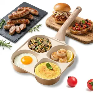 Easy Clean Non-stick Egg Frying Pan 4 Hole Design with Handle, Omelet Skillet for Pancakes Burgers Toast Breakfast Food, Multifunction Cooking Pan for Gas Stove & Induction Cooktops, Kitchen Cookware Gadget for Home Kitchen and Everyday Cooking