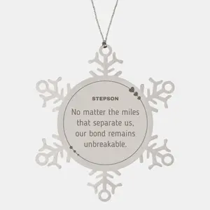 Stepson Long Distance Relationship Gifts, No matter the miles that separate us, Cute Love Snowflake Ornament For Stepson, Birthday Christmas Unique Gifts For Stepson
