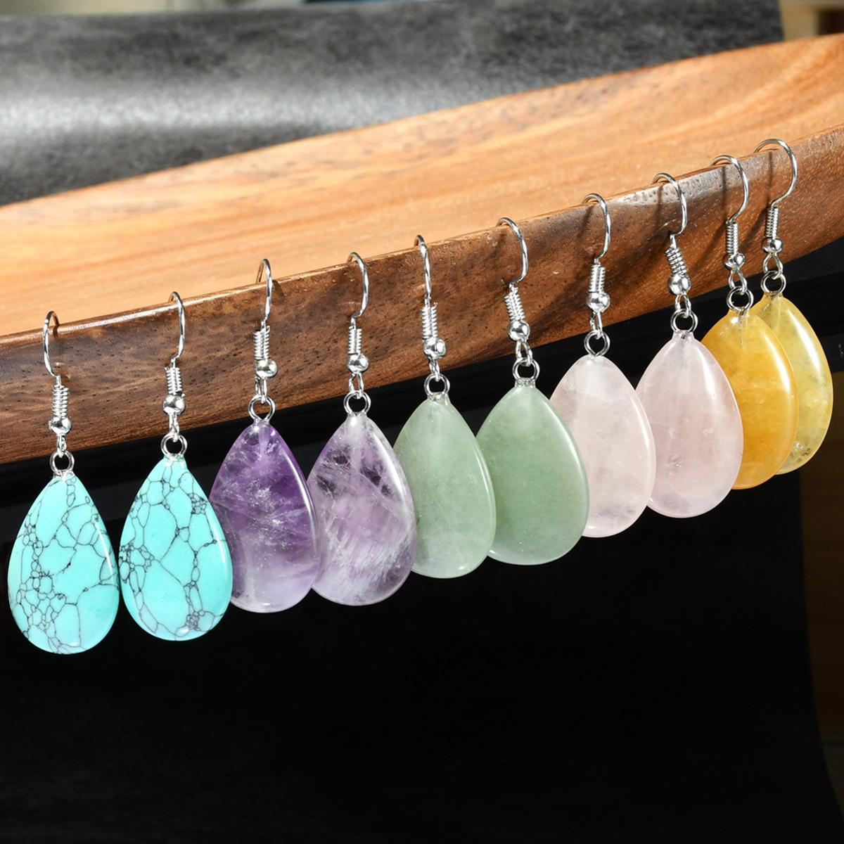 Women’s natural stone teardrop earrings/ear drops, pink crystal and green, Dongling style jewelry