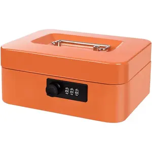 Cash Box with Money Tray and Combination Lock Metal Money Box Change Lock Box for Money 7.87" x 6.3" x 3.54" Orange