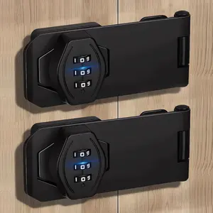 2 Pack 3-Digit Keyless Combination Lock Password Rotary Hasp Locks for Cabinet Closet Door Drawer Garage Pantry Bathroom Black