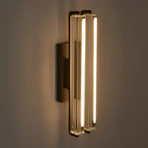 19 in. 2-Light Dimmable LED Wall Sconce, Modern Brass Crystal Wall Light for Living Room, Staircase, Bathroom (1PCS)