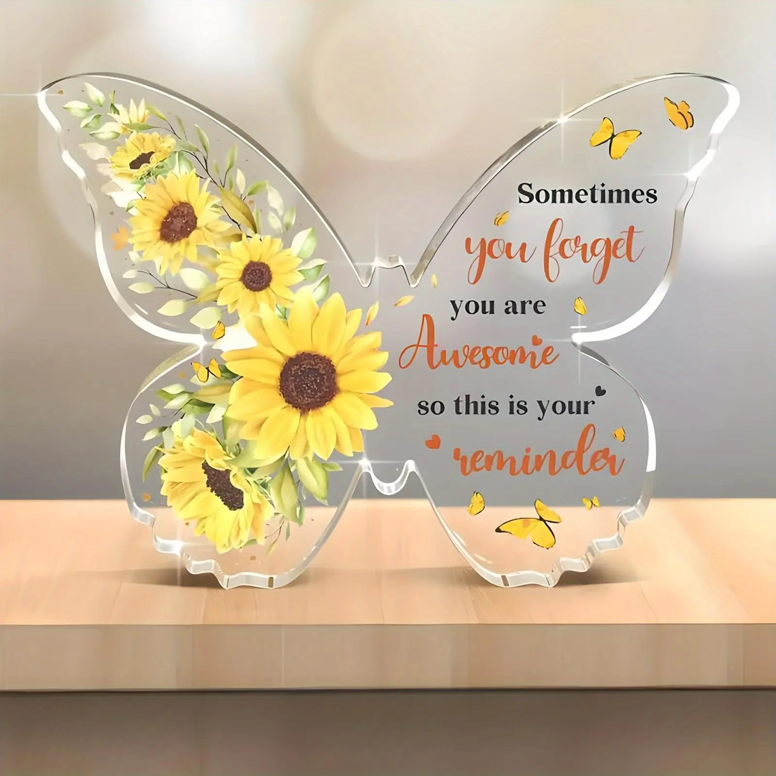 Butterfly & Sunflower Pattern Acrylic Plaque Sign, 1 Count Creative Decorative Plaque, Desktop Ornament for Home Office Decor, Indoor Home Decoration, Home Decor Products