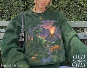 Vintage Jurassic Dinosaur 90s Graphic Sweatshirt, Retro T-Rex & Triceratops Shirt, 90s Prehistoric Graphic Tee, Dino Top, Nostalgia Nature Gift