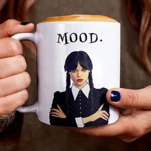 Wednesday Addams Mood Mug – Jenna Ortega – Funny Gothic Cup with Dark Humor – Spooky Vibes Fans of Sarcasm & Sass - Coffee Ceramic 11oz 15oz