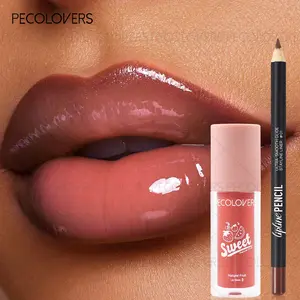 2pcs/Set Lip Liner + Lip Glaze Matte Long-Lasting Waterproof Effect, Red and Brown Combination, Moisturizing and Natural Lip Makeup for All Skin Types