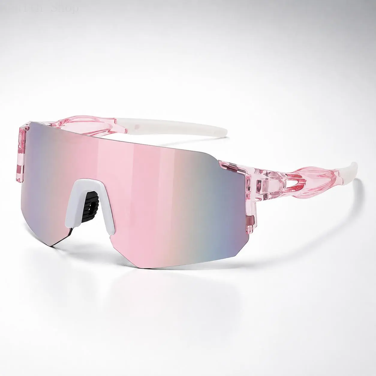 Unisex Sports Eyewear, Oversized Rimless Square Sunglasses with Windproof PC Frame and UV400 Reflective Lens for Cycling, Oversized Glasses, Pink Mirror, Selfies, Reflective Sunglasses Sports Eyewear, Accessories, Square Shape, Lightweight Sports Eyewear,