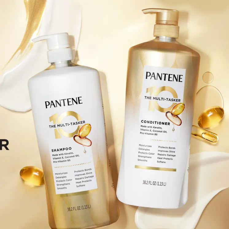 Pantene The Multi-Tasker 10-in-1 Hydrating Shampoo & Conditioner 2-Pack (38.2 oz Each) - Beauty Products for Color & Chemically Treated Hair, Water-Infused Cleanser with Keratin, Coconut Oil, Pro-Vitamin B5 for Repair & Moisture, Shampoo And Conditioner