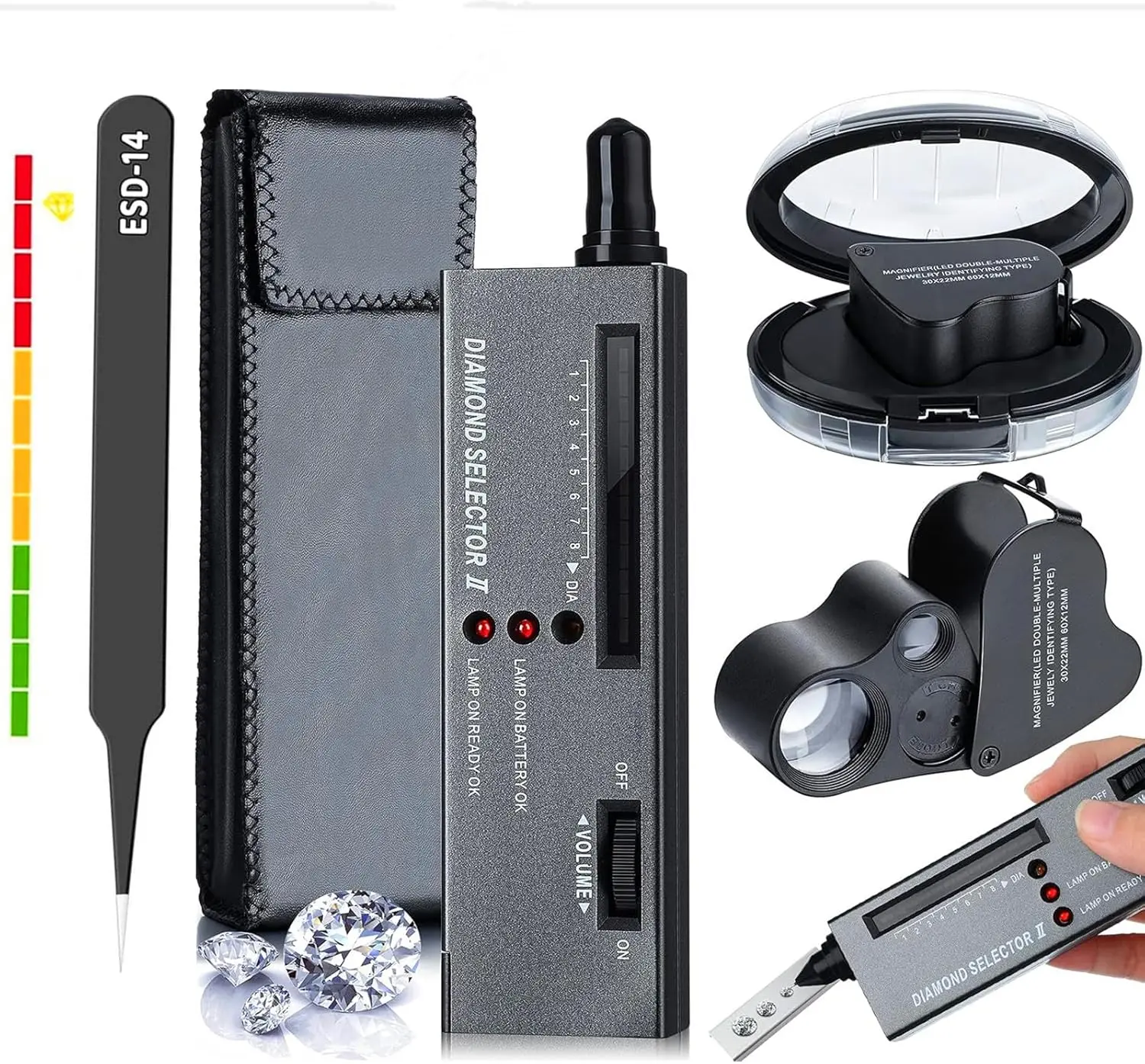 High Accuracy  Tester   Detector   Tester Pen 30X 60X Illuminated  Eye Loupe Mini Led Foldable Magnifying  Distinguish Tool and Tweezers
