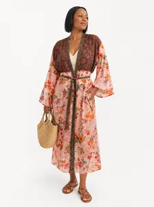 Journey On by Avian | Boho Kimono | Silk Sari Cover Up | Lightweight Layer | Maxi Length | One Size Fits S-XL | Listing 5