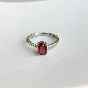 Natural Garnet Ring, Tiny Ruby S925 Silver Ring