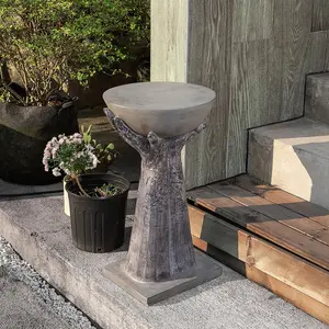 Outdoor Side Table, 13" Hand-Shaped Concrete Side Table, Accent Table Patio End Table for Outside, Decorative Garden Stool for Plant Stand, Balcony