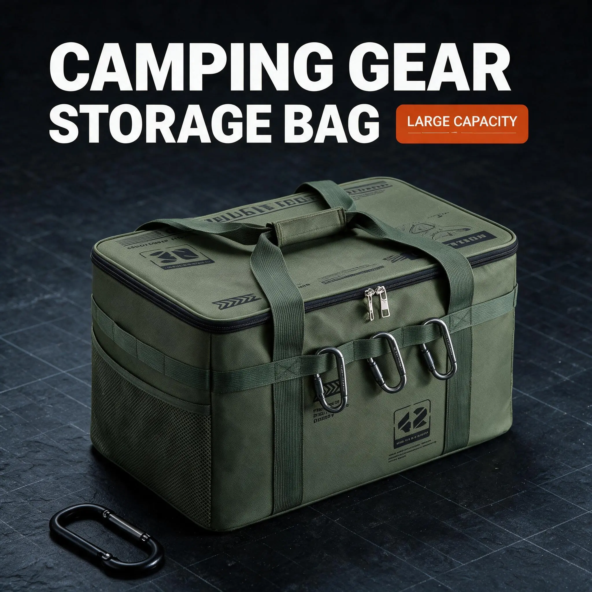 Camping Gear Storage Bag, Large Capacity Tactical Picnic Organizer with Adjustable Dividers, Water-Resistant Outdoor Cookware Bag for Stove Gas Canisters Pots Utensils, Camping Tote for Picnic Car Trunk