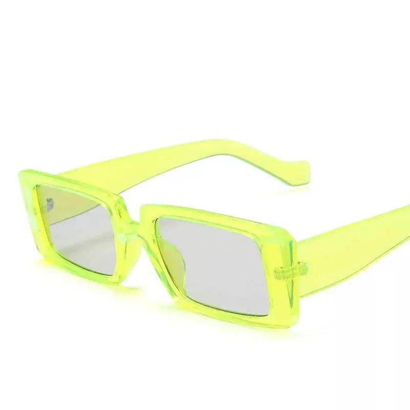 Transparent Neon Green Rectangular Sunglasses
