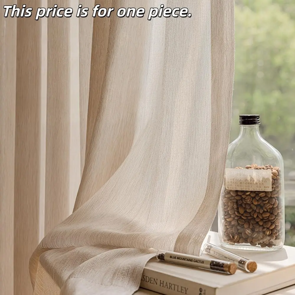 1PC Modern Vintage Japanese Sheer Curtain, Bedroom Living Room Window Treatment, Transparent Light Blocking, Eyelet Processing, Lightweight Curtains