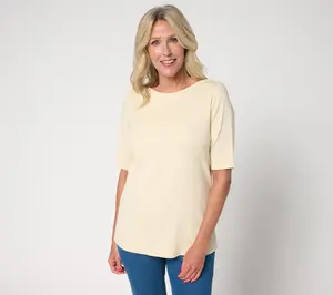 Denim & Co. Essentials Modal Rib Elbow Sleeve Boat Neck Top